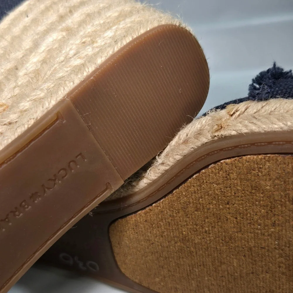 Sandals Wedge Shoes Womens Lucky Brand Menika Navy Blue Canvas Espadrille 8M